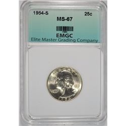 1954-S WASHINGTON QUARTER, EMGC SUPERB GEM BU