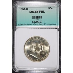 1951-D FRANKLIN HALF DOLLAR, EMGC CHOICE/GEM BU