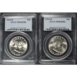 ( 2 ) 1954-D FRANKLIN HALF DOLLAR, PCGS MS-64 FBL