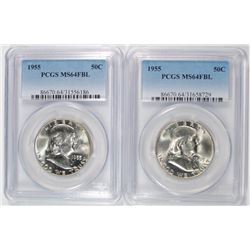 ( 2 ) 1955 FRANKLIN HALF DOLLARS, PCGS MS-64 FBL