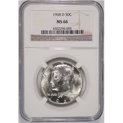 1968-D KENNEDY HALF DOLLAR, NGC MS-66