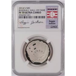 2014-S BASEBALL HALL OF FAME COMMEM HALF DOLLAR, NGC PF-70 U.C. REGGIE JACKSON