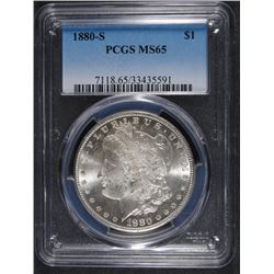 1880-S MORGAN SILVER DOLLAR, PCGS MS-65 FLASHY