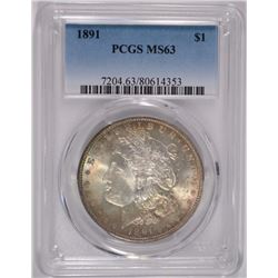 1891 MORGAN SILVER DOLLAR, PCGS MS-63  RAINBOW COLORS!