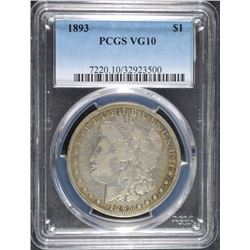 1893 MORGAN SILVER DOLLAR, PCGS VG-10
