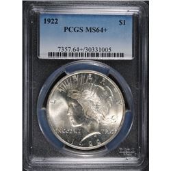 1922 PEACE SILVER DOLLAR, MS-64+ PCGS WHITE!
