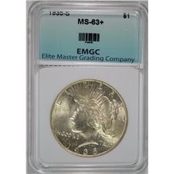 1935-S PEACE SILVER DOLLAR, EMGC CHOICE BU+
