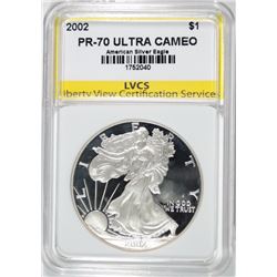 2002 AMERICAN SILVER EAGLE, LVCS PERFECT GEM PROOF ULTRA CAMEO