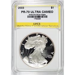 2003 AMERICAN SILVER EAGLE, LVCS PERFECT GEM PROOF ULTRA CAMEO