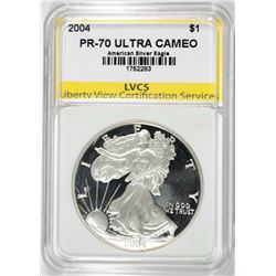 2004 AMERICAN SILVER EAGLE, LVCS PERFECT GEM PROOF ULTRA CAMEO