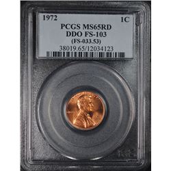 1972 DDO LINCOLN CENT PCGS MS-65 RD FS-103