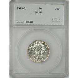1923-S STANDING LIBERTY QUARTER, SEGS GEM BU! FULL HEAD! RARE!!