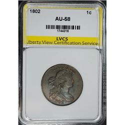 1802 DRAPED BUST LARGE CENT GRADED LVCS AU/BU