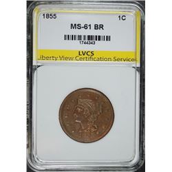1855 BRAIDED HAIR LARGE CENT GRADED LVCS CH BU BROWN
