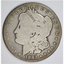 1893-CC MORGAN SILVER DOLLAR VG KEY COIN, RARE