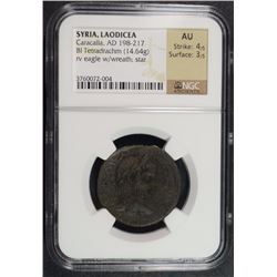 198-217 AD SILVER TETRADRACHM EMPEROR CARACALLA PROVINCIAL ROME NGC AU TONED