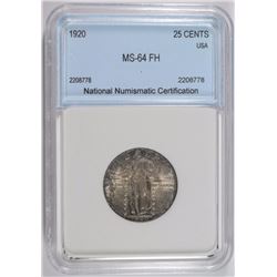 1920 STANDING LIBERTY QUARTER NNC CH BU FH FULL STRIKE LUSTROUS PERIPHERAL TONE