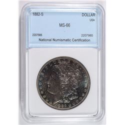 1882-S MORGAN SILVER DOLLAR NNC SUPERB GEM RAINBOW TONE ON OBVERSE
