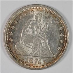 1874 SEATED LIBERTY QUARTER ARROWS CH AU ORIGINAL