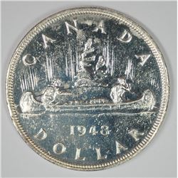 1948 CANADA SILVER DOLLAR SUPERB GEM BU, THE RARE DATE OF THE DOLLARS THAT EVERY