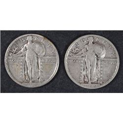 ( 2 ) STANDING LIBERTY QUARTERS: 1920 VF, 1920-D F-VF