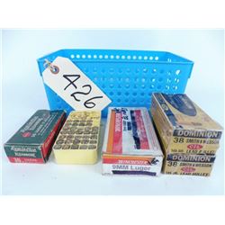 Some 9mm blanks, 33 32 S&W, 2 boxes 38 S&W, mostl of 1 box 30 luger