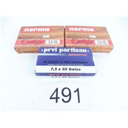 7.5x55 Swiss 1 box Prvi Partizan FMJ 174 grain + 2 boxes Norma 180 grain SP