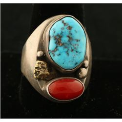 Turquoise & Coral Ring