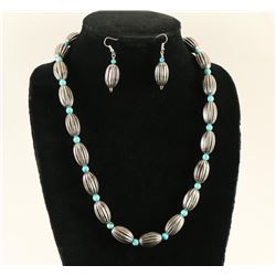 Sterling & Turquoise Beaded Necklace & Earrings