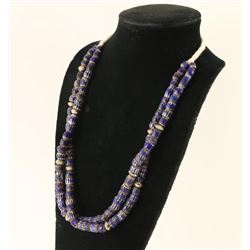 Cobalt Chevron Trade Bead Necklace