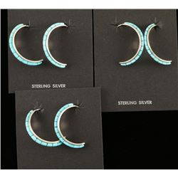 Zuni Inlaid turquoise hoop earrings