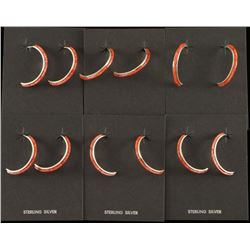6 Pairs of Zuni Coral Inlaid Hoops