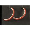 Image 2 : 6 Pairs of Zuni Coral Inlaid Hoops