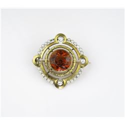 Nice Vintage Ladies Citrine & Seed Pearl Brooch
