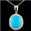 14K Gold 2.85ct Turquoise & 0.50ctw Diamond Pendan