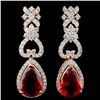 Image 1 : 14K Gold 5.90ctw Fire Opal & 2.10ctw Diamond Earri