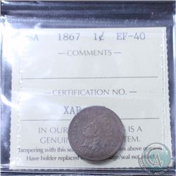 United States 1-cent 1867 ICCS Certified EF-40