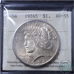 United States Silver $1 1924-S ICCS Certified AU-55