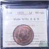 Image 1 : 1-cent 1859 Wide 9/8 ICCS Certified MS-64 Red & Brown. A soft Lustrous coin with an attractive mint 