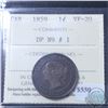 Image 1 : 1-cent 1859 DP N9 #1 ICCS Certified VF-20