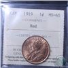 Image 1 : 1-cent 1919 ICCS Certified MS-65 RED. A nice original Lustrous coin with consistent colour and eye a