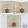 Image 1 : 1-cent 1963,1966 and 1967 all ICCS Certified MS-66 Red. 3pcs