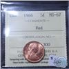 Image 1 : 1-cent 1966 ICCS Certified MS-67 Red.