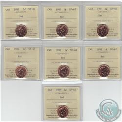 1-cent 1991,1993,1995,1996,1997,1998 & 1999 all ICCS Certified SP-67. 7pcs