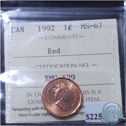 1-cent 1992 ICCS Certified MS-67 Red