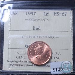 1-cent 1997 ICCS Certified MS-67 Red