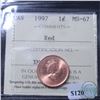 Image 1 : 1-cent 1997 ICCS Certified MS-67 Red