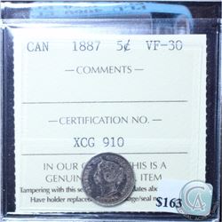 5-cent 1887 ICCS Certified VF-30