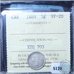 5-cent 1889 ICCS Certified VF-20