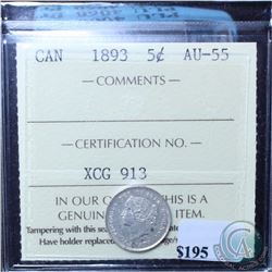 5-cent 1893 ICCS Certified AU-55